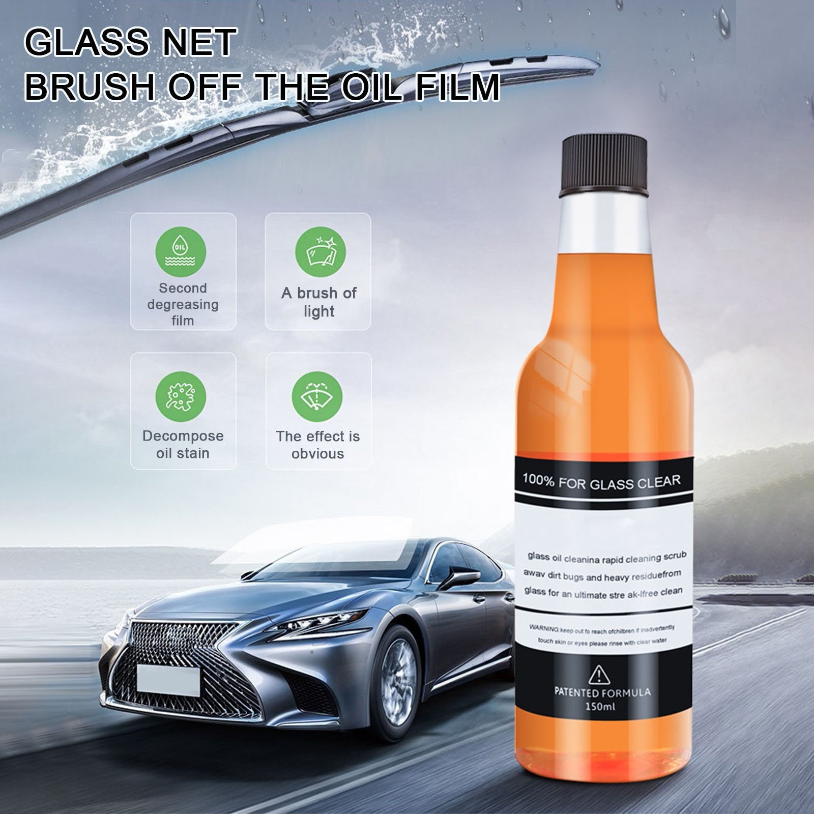 Car Glass Oil Film Stain Removal Cleaner, Car Glass Oil Film Cleaner, Clear  Car Glass Cleaner with Sponge, Glass Cleaner for Home and Auto Windows
